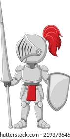 Cartoon Knight Holding A Sword And Shield