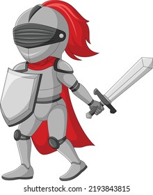 Cartoon Knight Holding A Sword And Shield