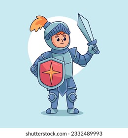 cartoon knight holding sword and shield