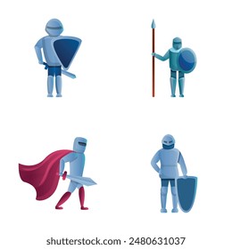Cartoon knight icons set cartoon vector. Medieval hero in armor. Historical character, warrior