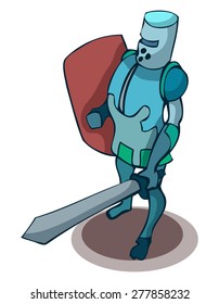 Cartoon Knight Perspective View, Vector Illustration isolated on White Background.