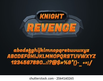 cartoon knight revenge medieval rpg game logo title text effect with stone frame