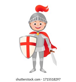 Vector de caballero de caricatura con espada y escudo aislado en blanco