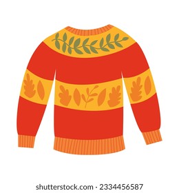 Cartoon knitted hand made autumn sweater. Vector ugly autumn sweater clipart 