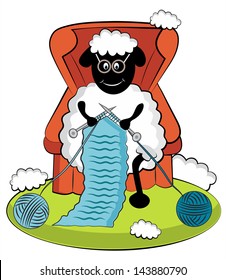 Cartoon knitting sheep