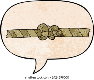 cartoon knotted rope with speech bubble in retro texture style