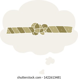 cartoon knotted rope with thought bubble in retro style