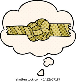cartoon knotted rope with thought bubble in comic book style