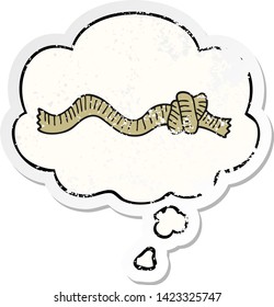 cartoon knotted rope with thought bubble as a distressed worn sticker