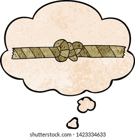 cartoon knotted rope with thought bubble in grunge texture style