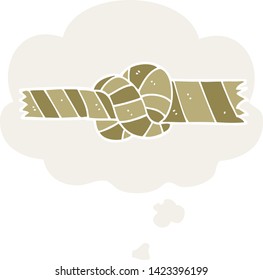cartoon knotted rope with thought bubble in retro style