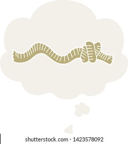 cartoon knotted rope with thought bubble in retro style