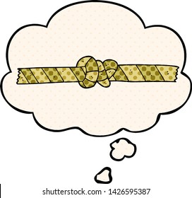 cartoon knotted rope with thought bubble in comic book style