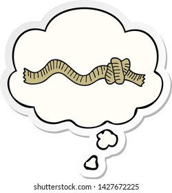 cartoon knotted rope with thought bubble as a printed sticker
