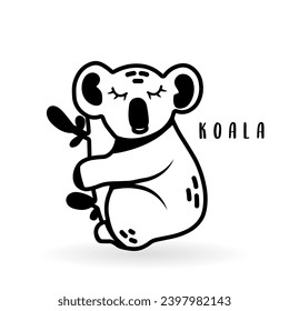 Cartoon koala bear animal isolated on white. Cute character, vector zoo, wildlife poster. 