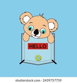 cartoon koala bear into a shirt pocket, vector illustration