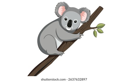 Cartoon Koala Bear Resting on a Tree Branch vector illustration