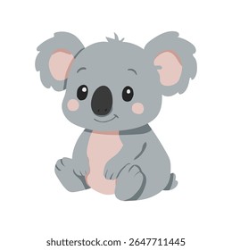 A cartoon koala bear is sitting on a white background. The bear has a cute and friendly expression