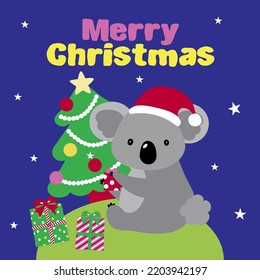 Cartoon koala Christmas card cover design with text 'Merry Christmas'