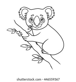 Cartoon Koala. Coloring Book. Vector Illustration Of Cute Animal. Doodle Koala