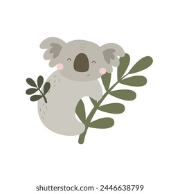 koala de dibujos animados, Elementos decorativos. estilo plano, Ilustración vectorial colorida para niños. diseño de bebé para tarjetas, decoración de póster, impresión de camiseta