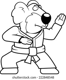 A cartoon koala doing karate in a gi.