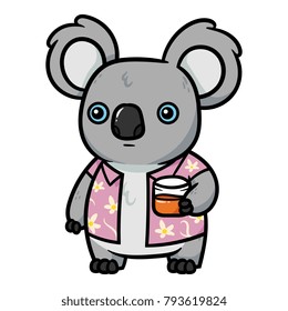 Cartoon Koala With Drink Illustration