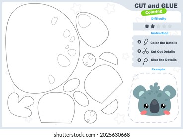 Cartoon koala. Education paper game for preshool children. Cut parts of the image and glue on the paper. Vector illustration. Cut and Glue Game.