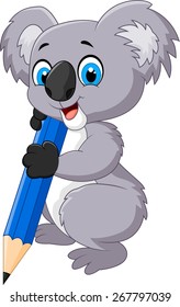 Cartoon koala holding pencil