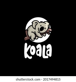 cartoon koala lying on a tree branch australia mascot logo