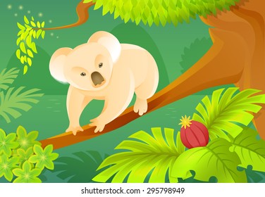 Cartoon koala on a jungle background