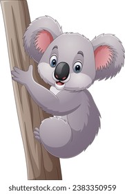 Cartoon koala on a tree branch