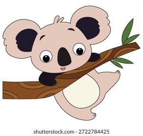 Desenho animado coala em uma árvore vetor de ramo ilustração