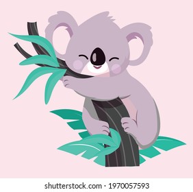 Cartoon koala on a tree vector design
