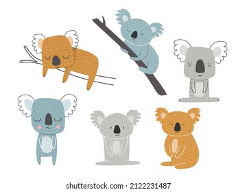  cartoon koala set. vector illustration