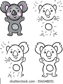 Cartoon koala. Vector illustration. Coloring and dot to dot educational game for kids