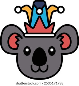 A cartoon koala wearing a crown. The cartoon is smiling and has a happy expression. The image is colorful and playful, with a sense of fun and whimsy