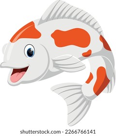 Pescado koi de dibujos animados aislado sobre fondo blanco