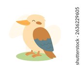 Cartoon kookaburra bird with big beak and smile, kookaburra illustration fits nature learning, Australia wildlife content, and cheerful kids designs.