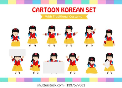 cartoon korean set illustration