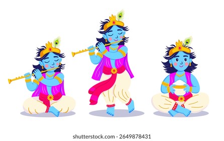 Cartoon Krishna characters for Janmashtami festival