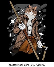 cartoon kung fu cat t  shirt design illustration