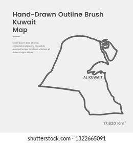 Cartoon Kuwait Map, Hand Drawn Kuwait Map, Doodle Kuwait Map Vector Outline Style Map Information