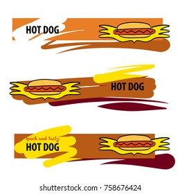 Cartoon  label. Concept logo hotdog cart. Delicious american food. Template design for menu cafe and fast food restaurant , advertisement, banner, sticker,  flyer, poster.