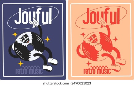 cartoon label set features a fun and groovy vintage black cassette tape mascot. It's perfect for use on article labels, logos, wall posters, and other accessories. The labels are easy to print and use