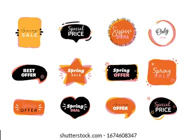 Cartoon Label Set, Vector Background, Special Price Poster, Super Sale Badge Illustration