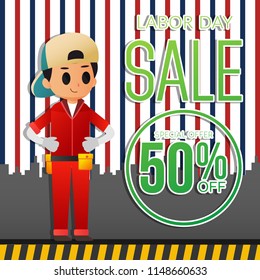 Cartoon Labor Day Sale Vector