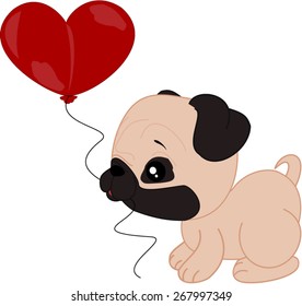 Cartoon labrador with red heart balloon