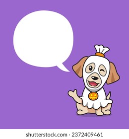 Cartoon labrador retriever dog with halloween costume and speech bubble for design.