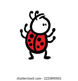 Cartoon lady bug  with red back and black dots. Vector illustration of funny childish costume for christmas party.